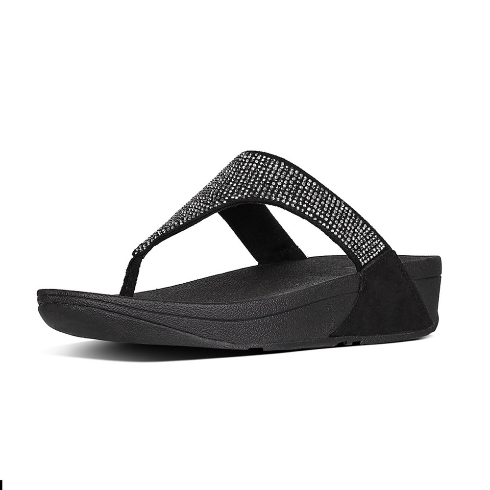Fitflop Slinky Rokkit Toe-Post Sandal Black Silver Size 8